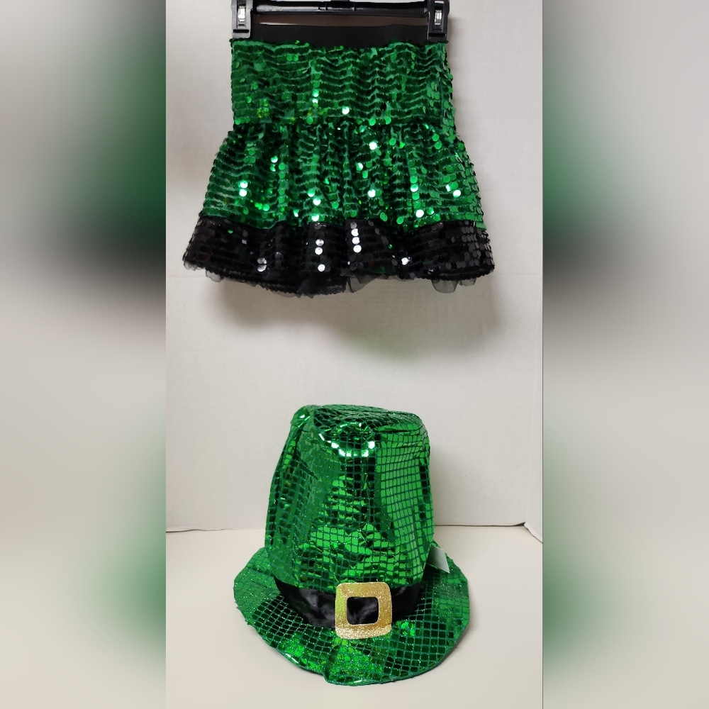 Claires Icing Youth Green & Black St.Patrick’s Day Leprechaun Sequin Skirt & Hat